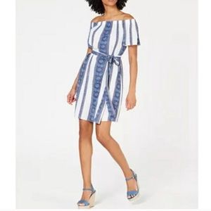 Michael Kors off-the-shoulder blue & white dress